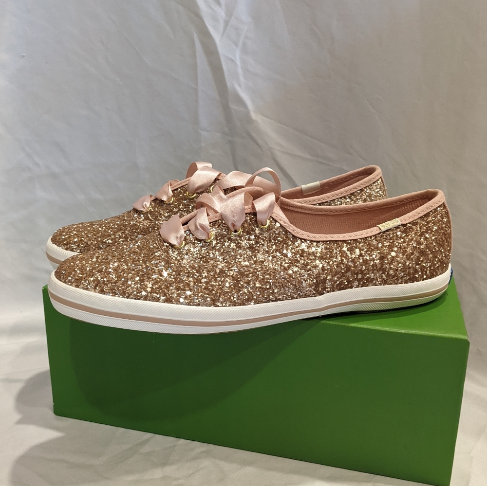 Kate Spade x Keds rose gold shoes